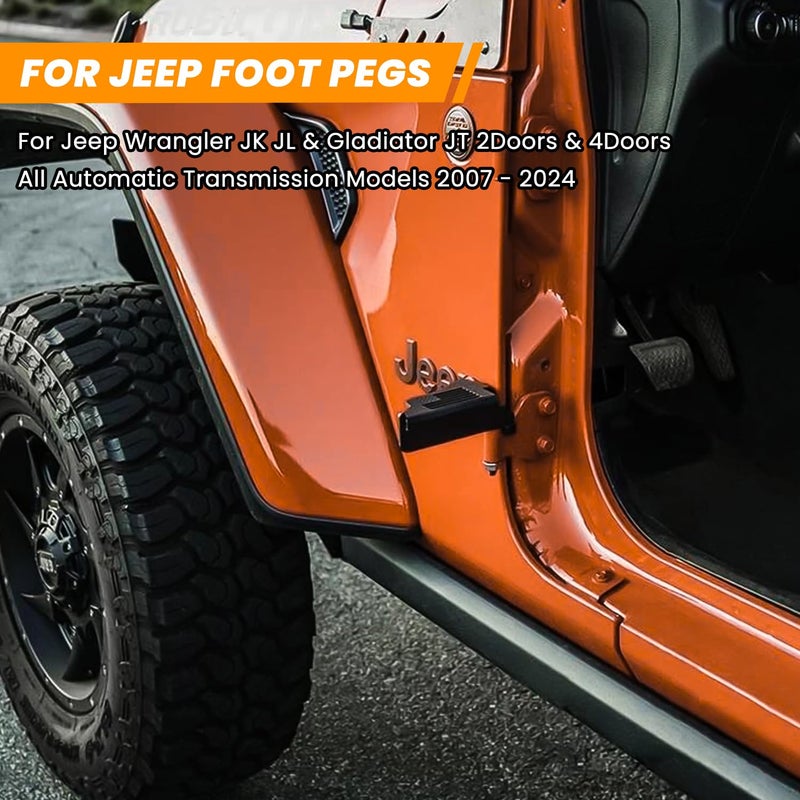 Danti Door Foot Rest Pedals For Jeep Wrangler JK JL Gladiator JT 2007-2025, Exterior Door Hinge Mounted Pedal Set Fits Sport Sahara Freedom Rubicon Unlimited (black 2pcs) - Image 2